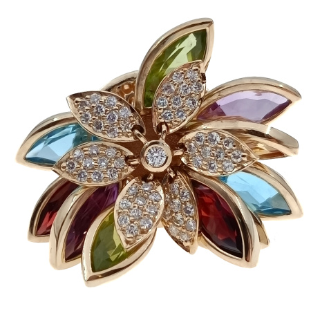 Кольцо из золота 585 пробы с бриллиантами и самоцветами