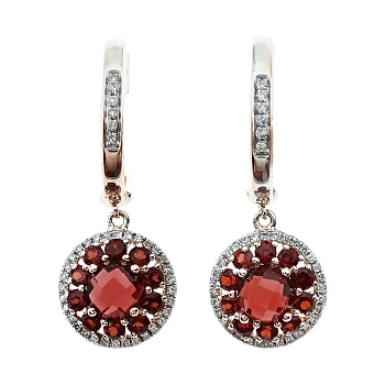 Серьги из золота 585 пробы с бриллиантами и гранатом