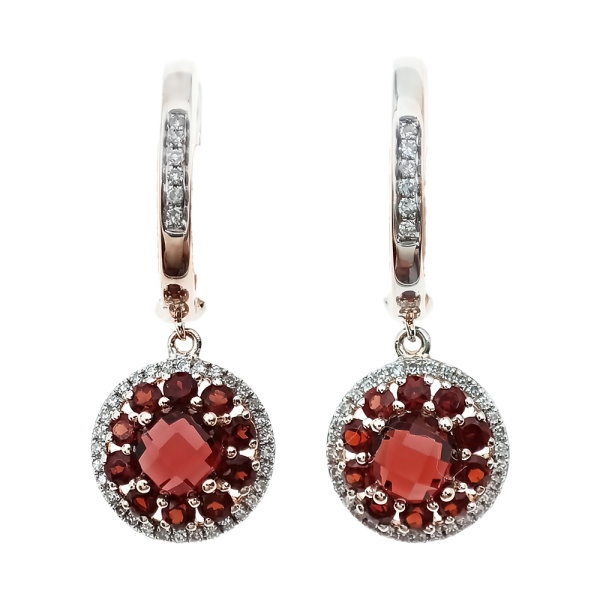 Серьги из золота 585 пробы с бриллиантами и гранатом