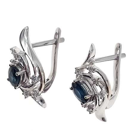 Серьги из золота 585 пробы с бриллиантами и сапфиром